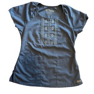 Grey’s Anatomy by Barco Blue Scrub Top w/ Embroidered Details. Sz XS. Great Cond